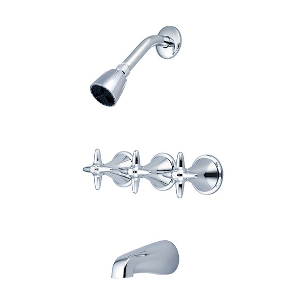 3-Handle Tub and Shower Set, Polished Chrome, Wall